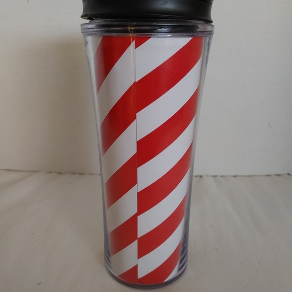 Starbucks Red White Striped Christmas Travel Mug Cup Tumbler 16 Oz Plastic - Picture 2 of 4